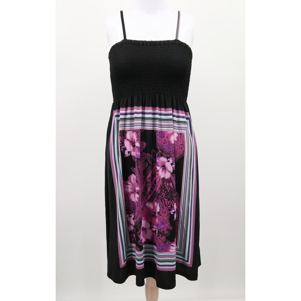 Cristinalove Dress Black Smocked Floral Border Print Sleeveless Mini Size M NWT
